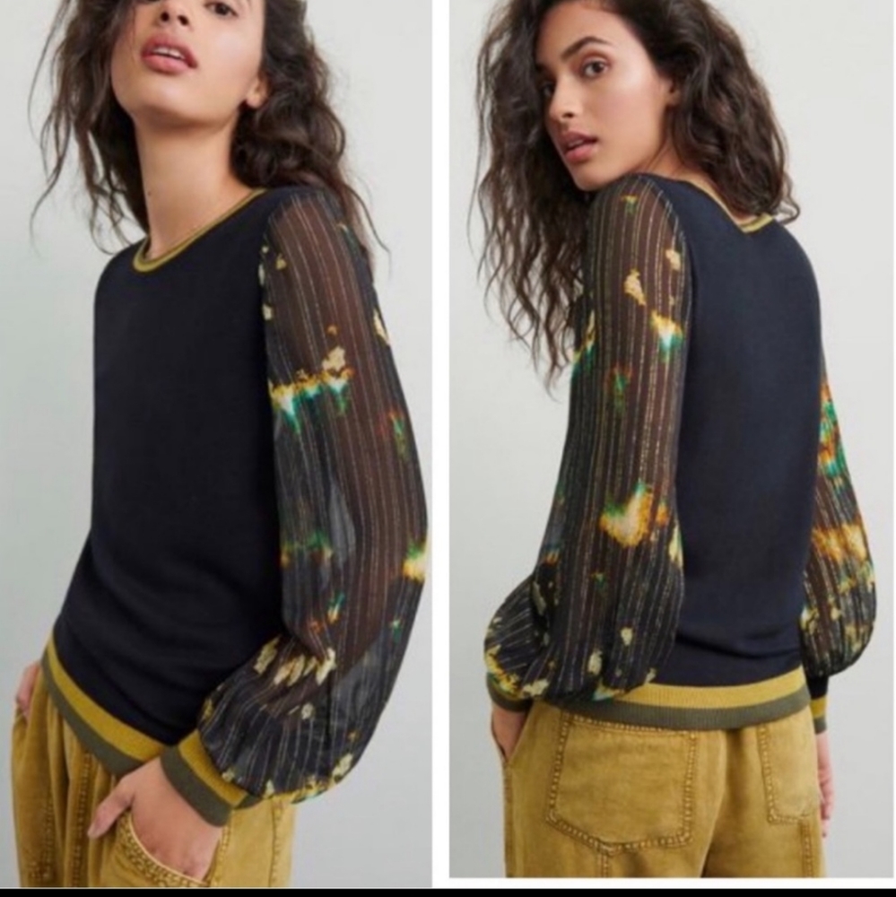 Blank London Anthropologie Black Gold Floral Nela Sweater Size Medium